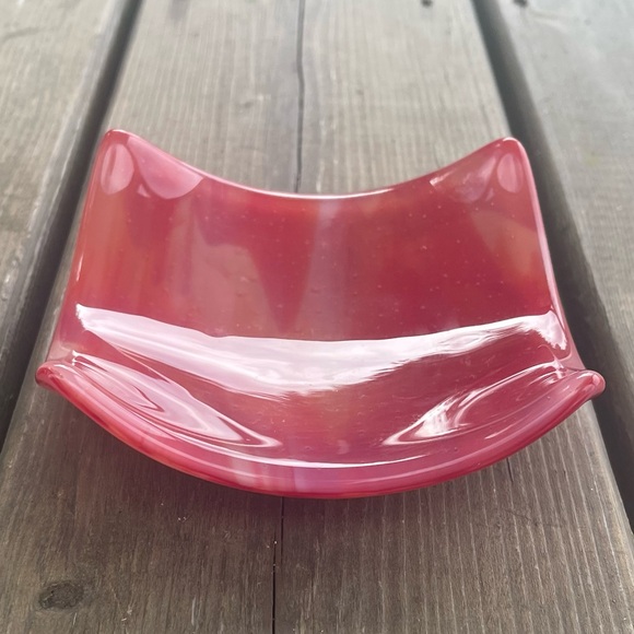 Fused Glass Pink, Red, and White Swirl Trinket Dish Tealight Holder Catchall - Picture 11 of 13